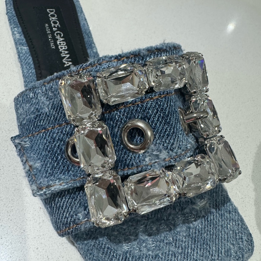 Dolce & Gabbana Denim Slides with Rhinestone Buckle - Picture 2 of 4